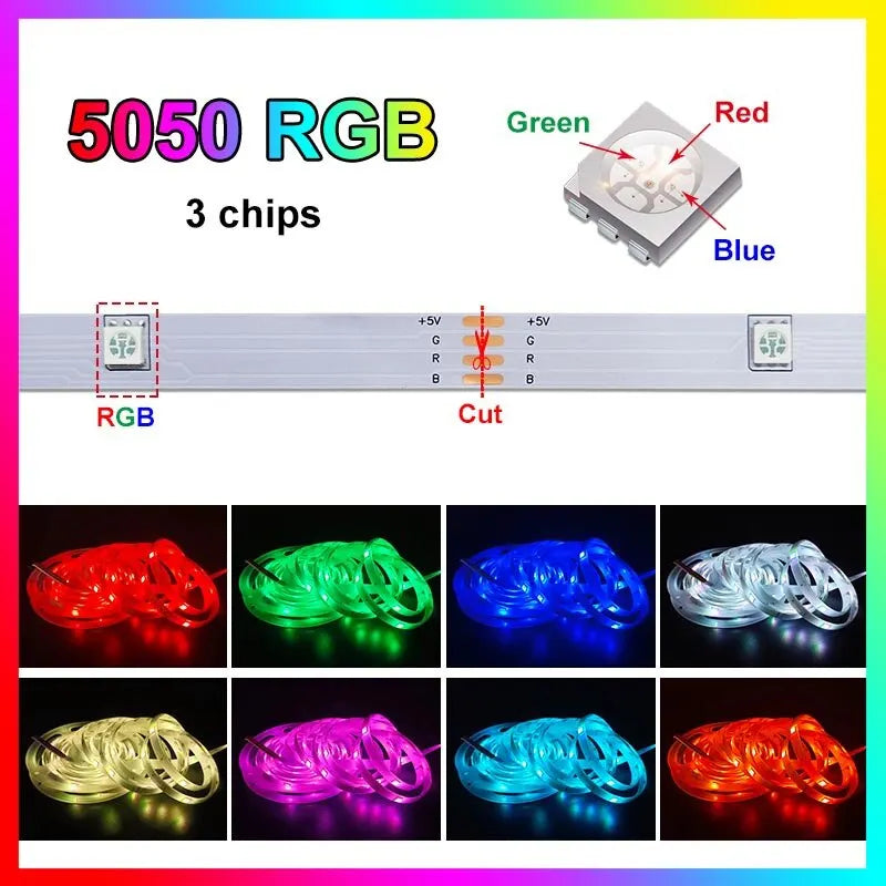 USB LED strip light for children's playroom, TV backlight, proxy document, flexible lights, 24 preset colors, 5050 RGB, home party, 5m