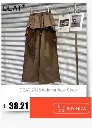 DEAT 2025 Autumn New Fashion Patchwork Burls Cargo Denim Pants for Women High Waist Loose Wide Leg Fashionable Jeans 11A06257