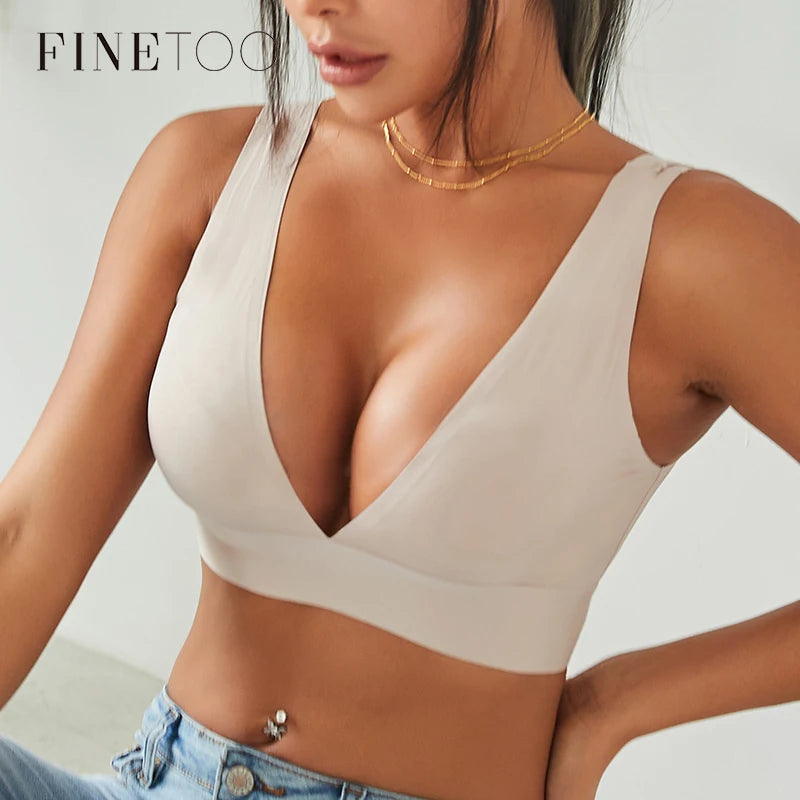 FINETOO V profond femmes soutiens-gorge Push Up rembourré hauts femme Sexy sous-vêtements sans fil dames grande taille Bralette filles intimes Lingerie