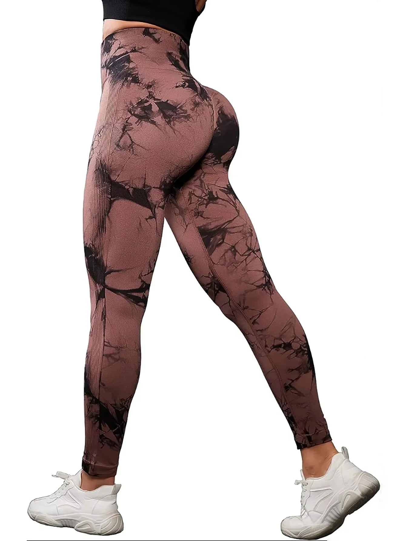 Leggings sans couture Tie Dye pour femmes, pantalons de Yoga taille haute, froissés, collants élastiques de levage des fesses, Leggings de sport à large ceinture