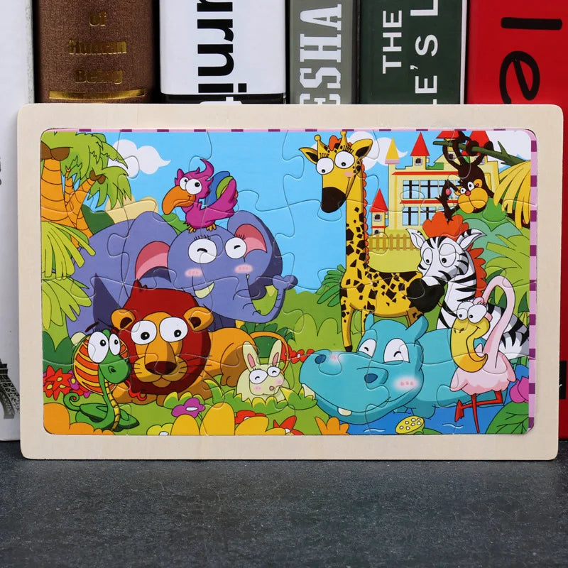 Nouveau 24 pièces Puzzles en bois enfants dessin animé Animal bois Puzzle jouets d'apprentissage éducatif précoce pour enfants cadeau
