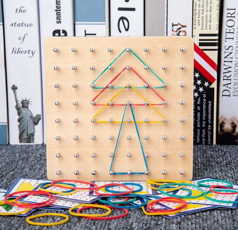 Ensemble de jouets mathématiques en bois pour enfants, bande de caoutchouc de forme géométrique, jeu de planche à air, jouet éducatif créatif Montessori, cadeau de noël fin