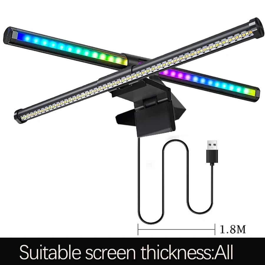 Barre lumineuse d'écran de moniteur de lampe de bureau à LED, escales informatiques RVB, lumières double face pour le travail, l'étude, la lecture, le jeu, l'éclairage de gradation