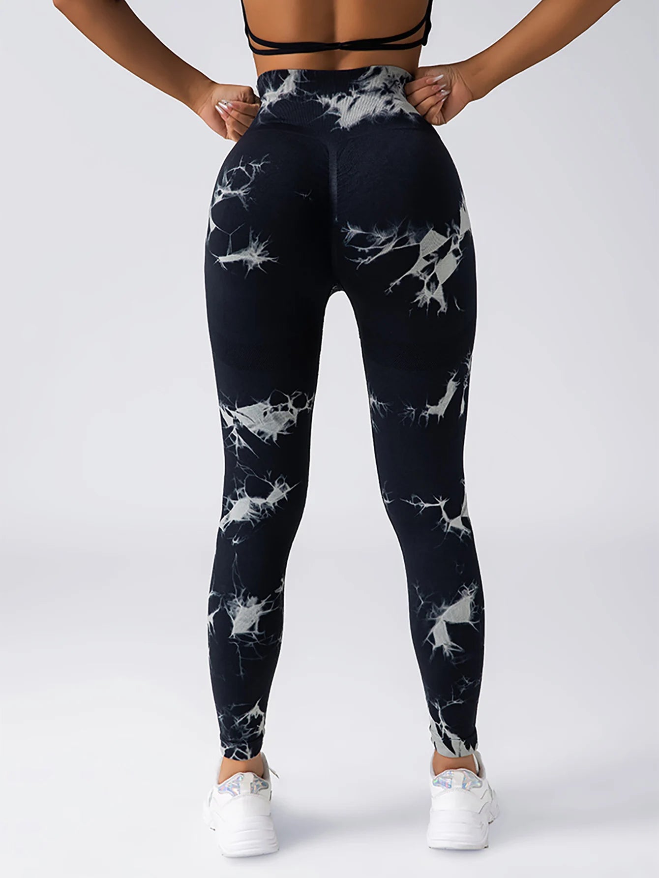 Leggings sans couture Tie Dye pour femmes, pantalons de Yoga taille haute, froissés, collants élastiques de levage des fesses, Leggings de sport à large ceinture