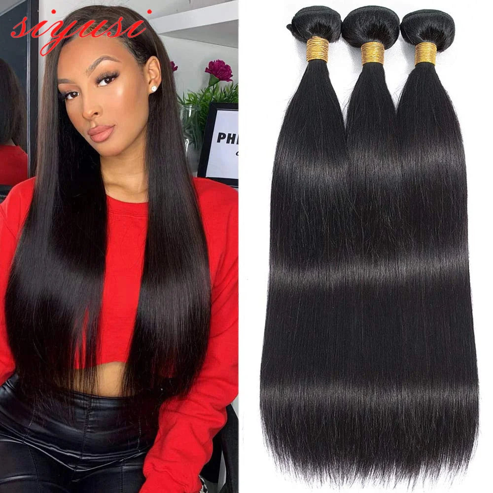Paquets brésiliens de cheveux raides 1/3/4 pièces 100% cheveux humains non transformés paquets droits Extensions de cheveux humains pour les femmes noires