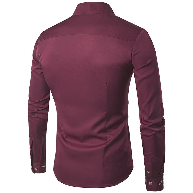 Gothic Men's Shirts, Irregular Button Shirts, Elegant Embroidery, Social Dress Shirt, Men's Streetwear Clothing, Tops