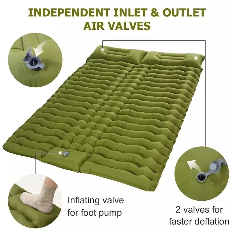 Lit de voyage pour 2 personnes en plein air, tapis d'air Double coussin de couchage pour Camping, tapis auto-gonflant, matelas de couchage avec oreiller pour la randonnée