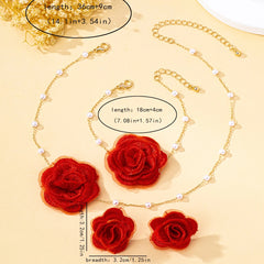 Ensemble de bijoux pour femmes, tissu élégant, fleur, Imitation de perles, collier, Bracelet, boucles d'oreilles, bijoux bohème pour usage quotidien et vacances