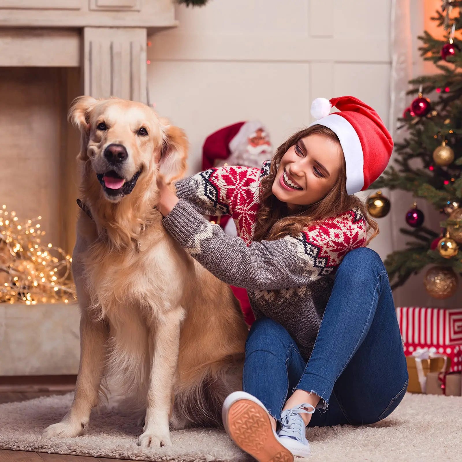 Chapeau de Noël rouge pour adultes et enfants, père Noël de dessin animé, arbre de Noël, articles de fête, cadeaux de Noël, décorations