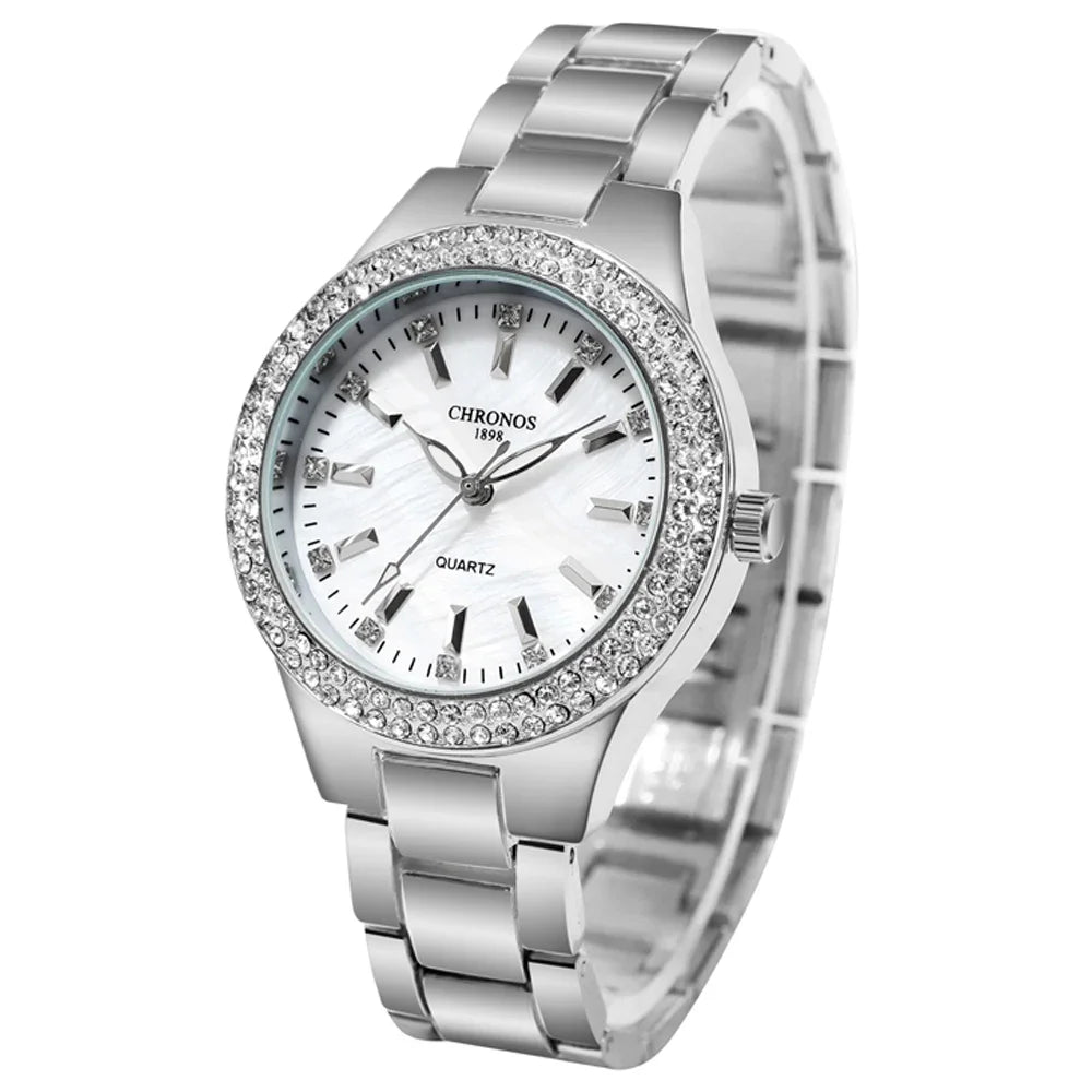 2025 CHRONOS nouvelle montre élégante pour femmes cadran coquille avec strass luxe décontracté mode dames robe étanche montre-bracelet