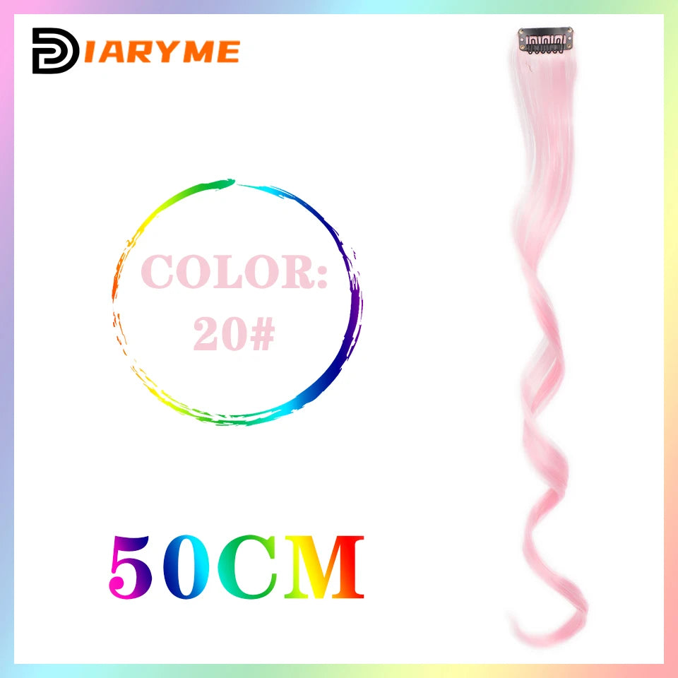 Colorful curly synthetic hair extensions for girls, long clip-in hairpiece, multicolored party strands, wig piece, for women and children