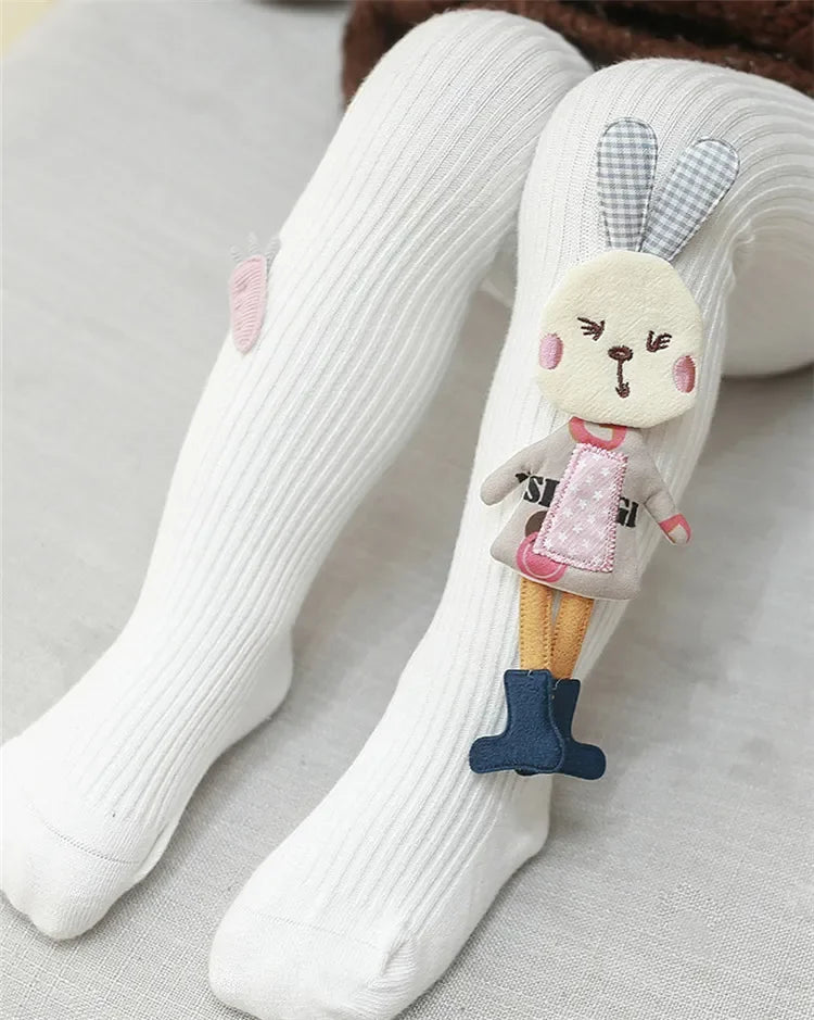 Knitted tights for girls, solid color children's tights, cartoon rabbit design, soft cotton, children's tights, autumn/winter, sizes 1-7T, pants, new