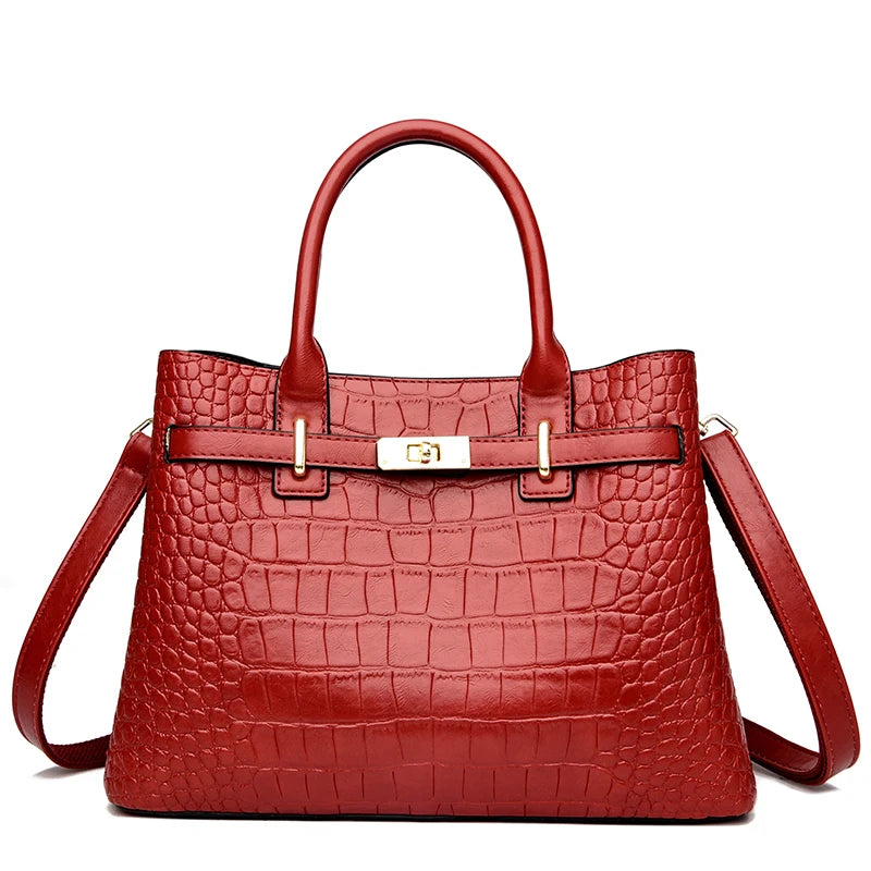 Famous brand women's handbags, high quality crocodile stripe three-piece designer shoulder bag/tote bag 