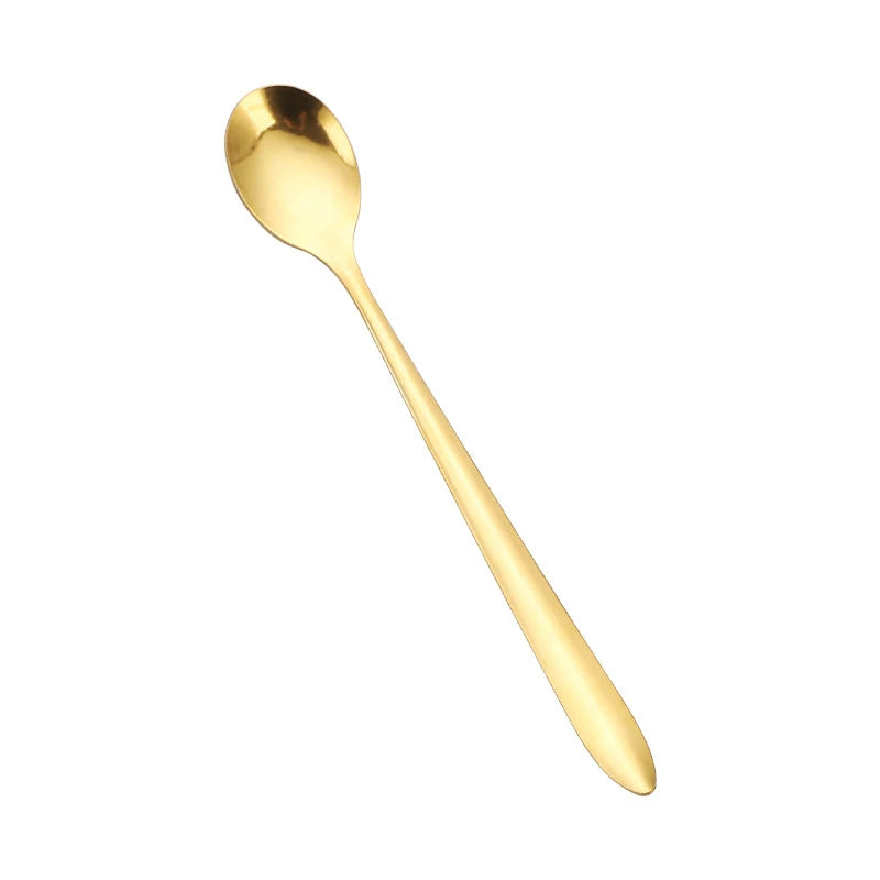 Round, gold-plated stainless steel teaspoons with long handles, for cupcakes, fruit, coffee, honey, desserts, Assad spoon, Britware