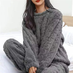 Ensemble pyjama chaud en velours de corail doux pour femmes, vêtements d'extérieur confortables pour l'hiver, cadeau de noël pour la rentrée scolaire ﻿