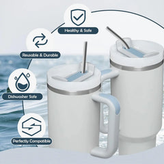 Remplacement de paille en acier inoxydable, 6 pailles métalliques réutilisables avec brosse de nettoyage, Compatible avec la tasse Stanley de 30/40oz
