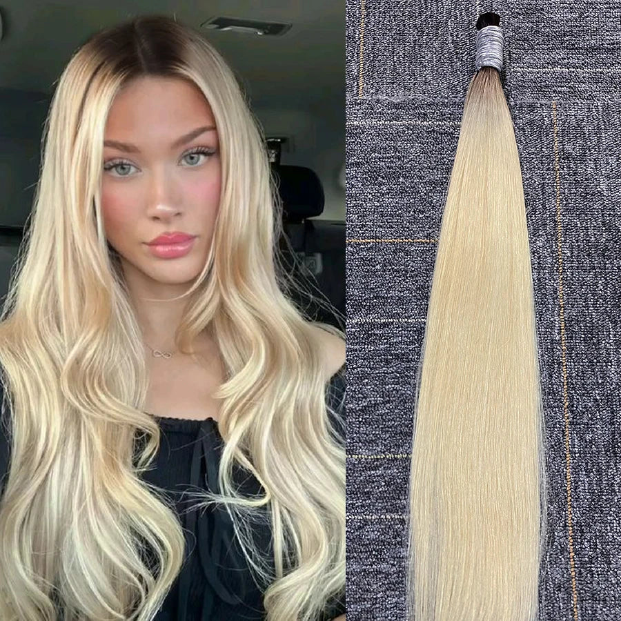 613 Straight Human Hair Bundles, No Weft, 100% Virgin, Highlighting Original Russian Natural Unprocessed Blonde Loose Extensions