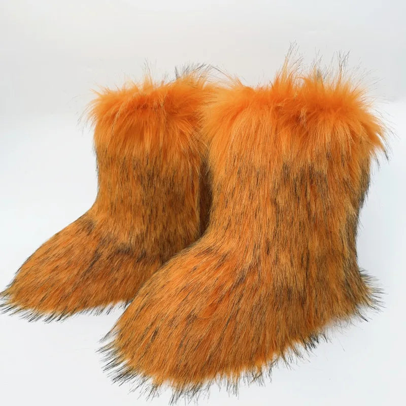 Bottes de neige mi-mollet en fourrure pour femmes et filles, chaussures en peluche chaudes, plate-forme extérieure, document solide, mignon, hiver, Y2K, 2023