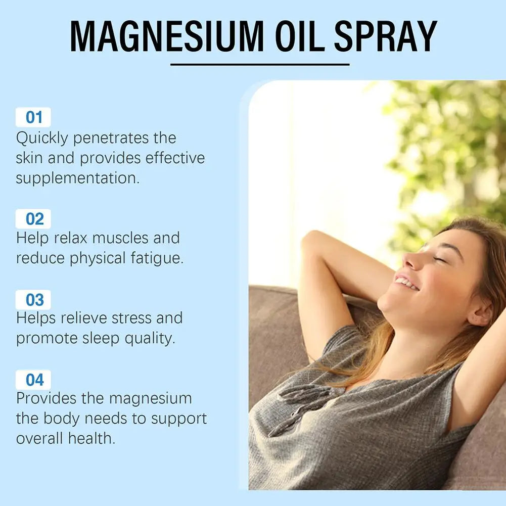 Spray d'huile essentielle de magnésium 5X, adoucit et lisse la peau pour le dominisme et un meilleur sommeil pour tous les âges