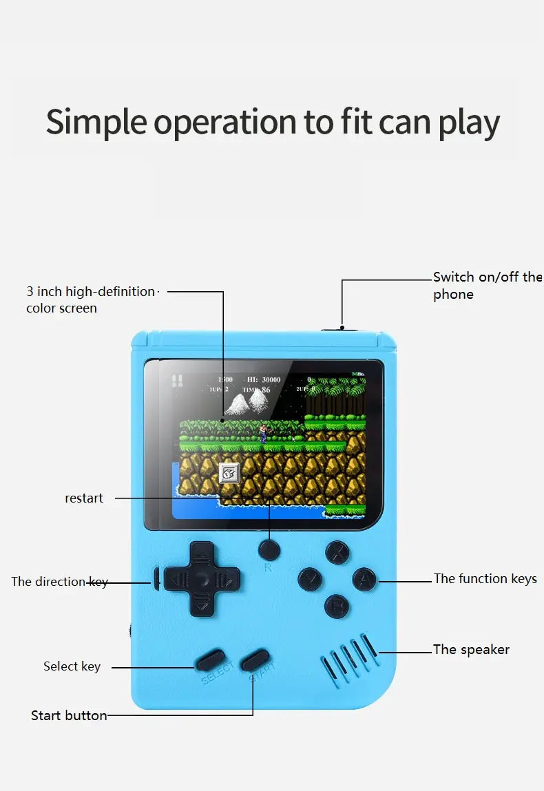 Mini Retro Portable Video Game Console for Kids, Game Player, LCD Screen, Built-in 3.0 Games, 8-bit, 500 inches