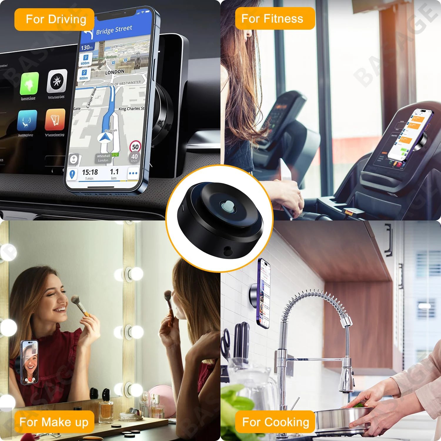 Support magnétique pour téléphone portable, 360 ° Support de téléphone portable de voiture magnétique de rotation, support de téléphone de voiture magnétique d'aspiration d'air
