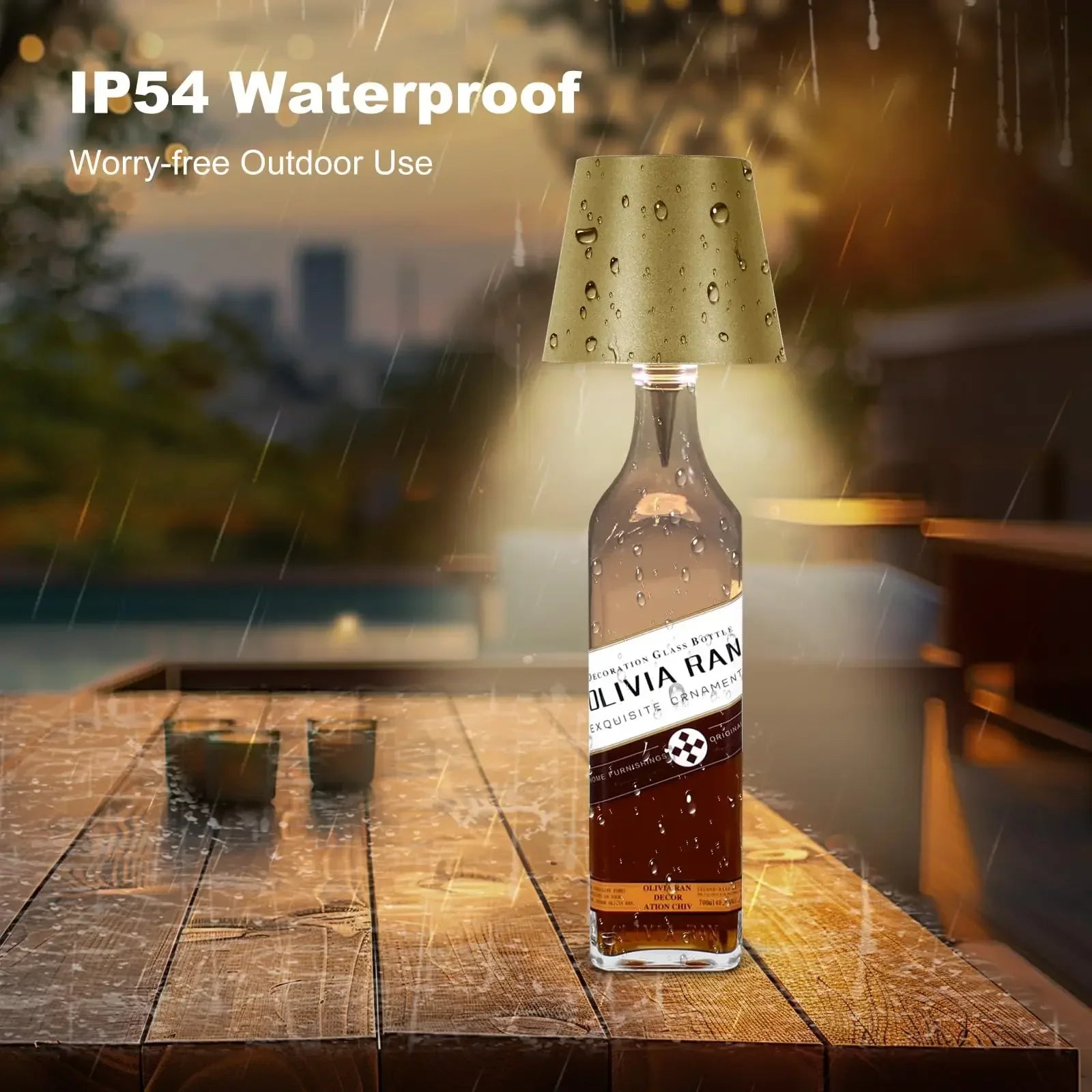Wireless bottle-shaped table lamp, touch control, 3 colours, stepless dimming, night light suitable for bars.