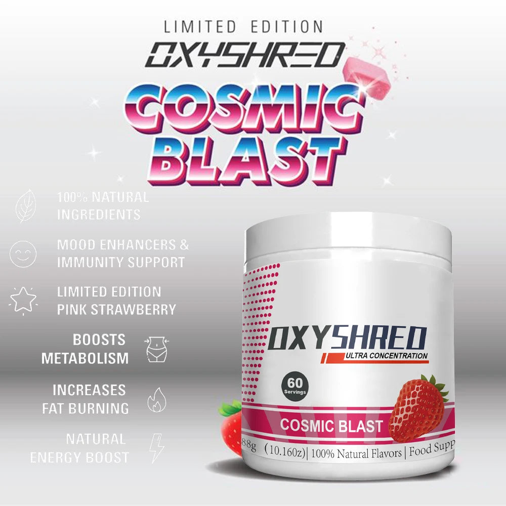 Oxyshred Sport Poudre de pré-entraînement Support Énergie - Cosmic Blast - Burner de graisse Oxyshred Supplément de pré-entraînement à ultra concentration
