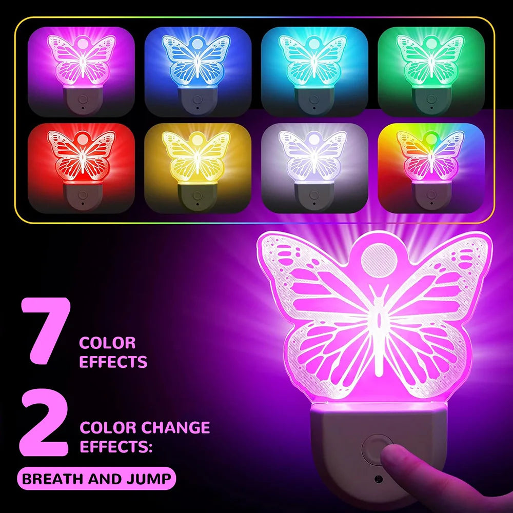 Veilleuses à brancher dans le mur, veilleuse à couleur changeante pour enfants, veilleuse LED RGB avec capteur du crépuscule à l'aube pour chambre d'enfants