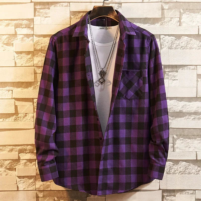 Chemise décontractée en coton à carreaux pour hommes, chemise habillée en glouton, manches longues, coupe couvertes, mode printemps et automne, 2025