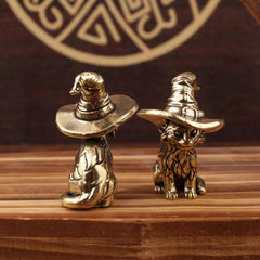 Small Cute Wizard Cat Statue, Small Creative Solid Brass Statue, Child Animal, Kitten, Miniature Figurine, Retro Ornaments, Home Decorations