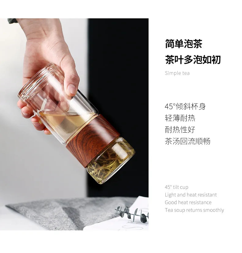 Bouteille d'eau en verre double de haute qualité avec étui, bouteille de clics de thé, infuseur, gobelet, verres, bouteille d'eau écologique