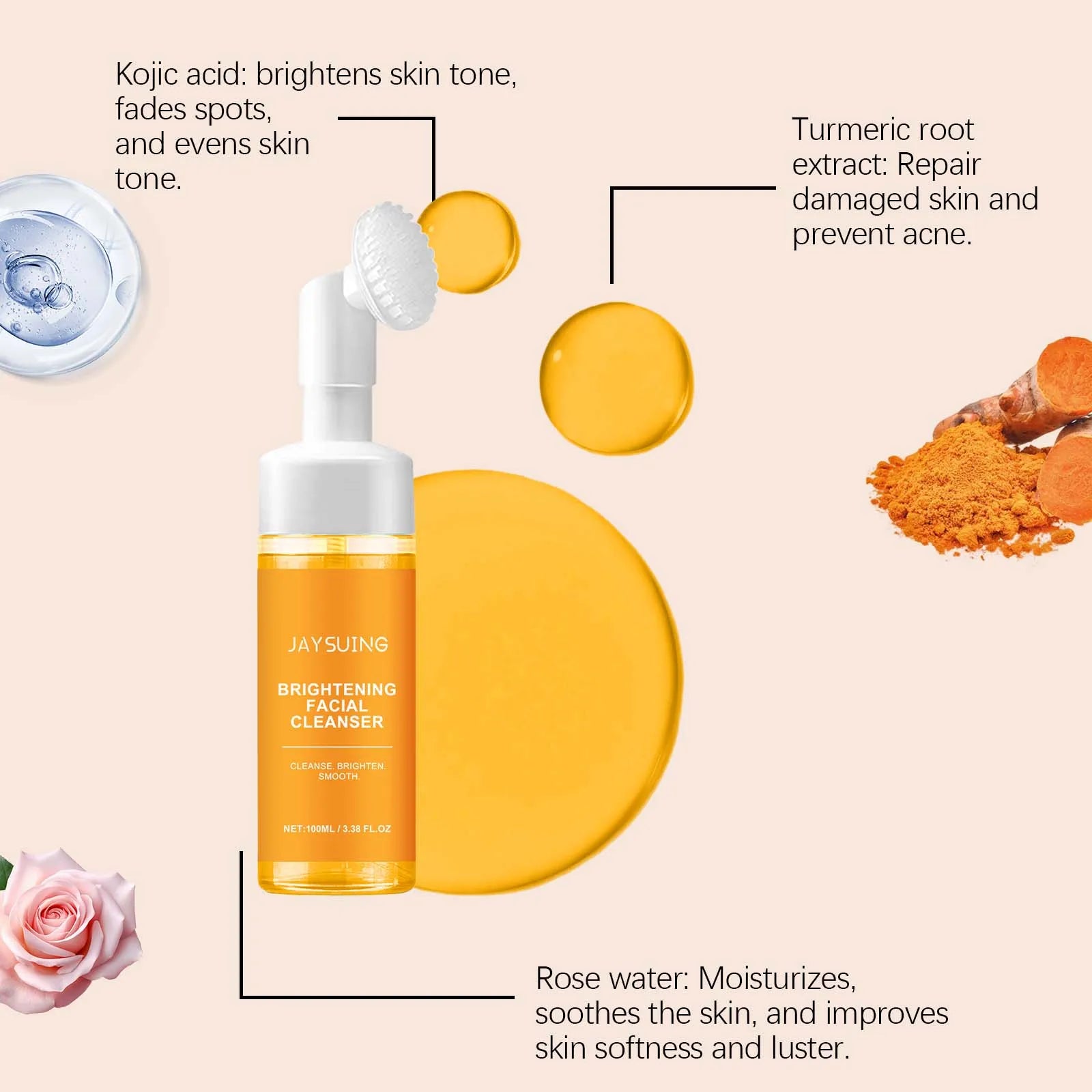 Jaysuing nettoyant au curcuma nettoyage en profondeur éclaircit la peau hydratant Anti-rides nourrissant en profondeur doux hydratant soins de la peau