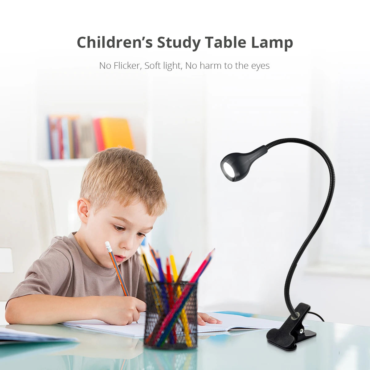 Lampe de bureau à clipser LED 360 ° Table de lecture à col de cygne Flexible, lumière de lecture pour étude, soins des yeux, pince USB, livres, éclairage nocturne