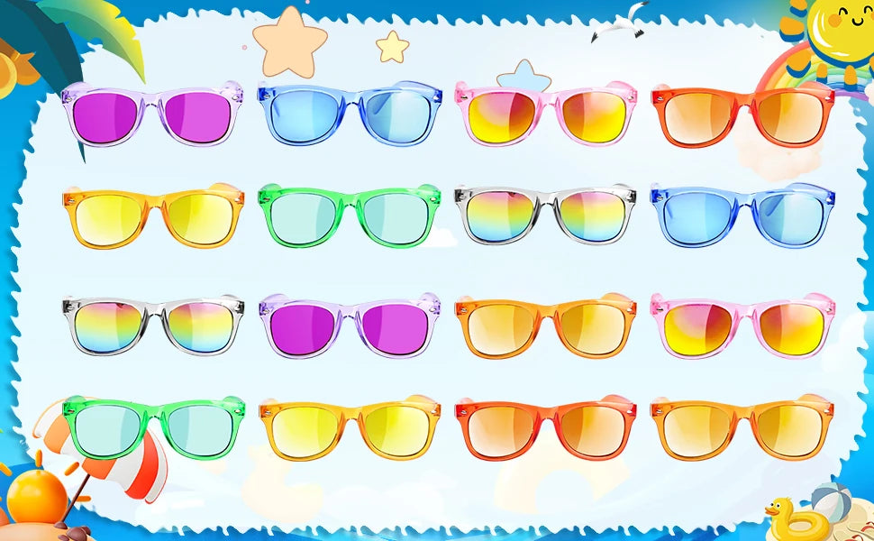 8 - 64pcs enfants lunettes de soleil cadeau de fête en vrac pour les enfants de 3 - 12 ans, lunettes de soleil translucides néon avec Protection UV 400, Pool birthday party Supplies Gift Bag pad