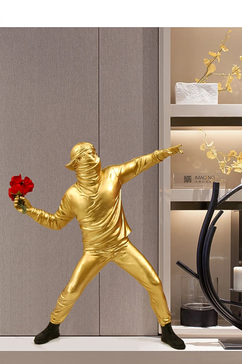 Statues en résine, Sculptures, lanceur de fleurs Banksy, bombardier, accessoires de décoration pour la maison, ornements modernes, Figurine de collection