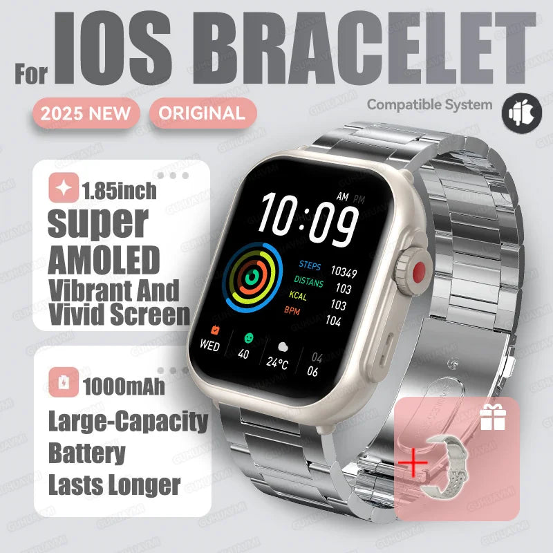 2025 nouvelle mode sport montre intelligente hommes femmes 1.85 pouces HD AMOLED plein écran tactile IP68 étanche Bluetooth appel montres intelligentes
