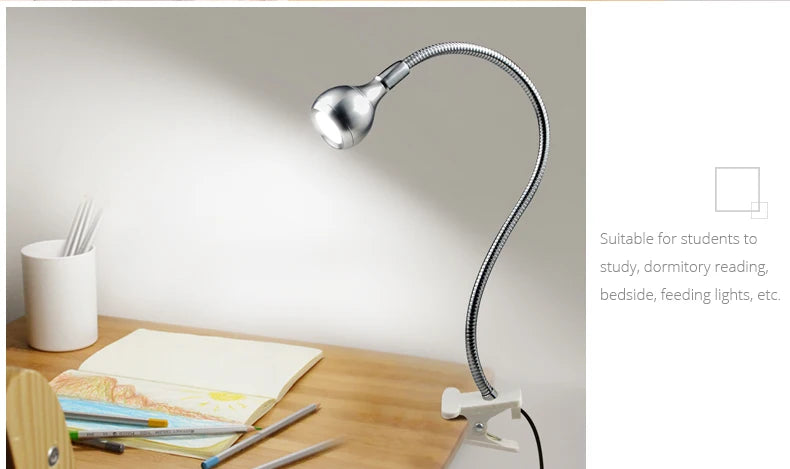 Lampe de bureau à clipser LED 360 ° Table de lecture à col de cygne Flexible, lumière de lecture pour étude, soins des yeux, pince USB, livres, éclairage nocturne