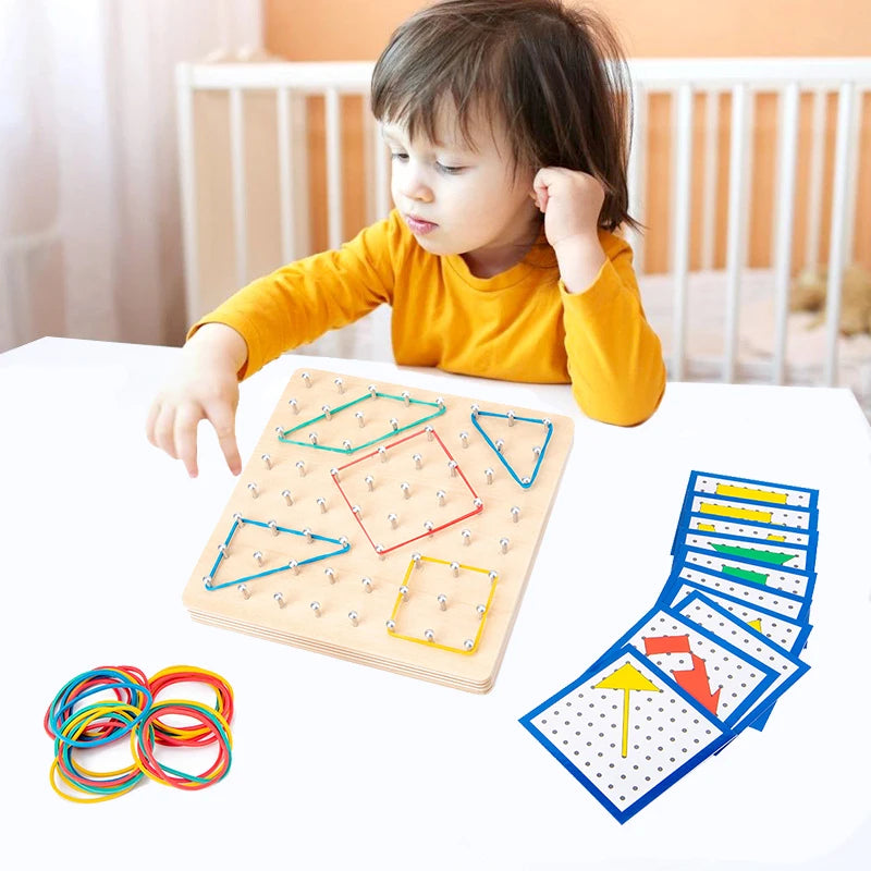 Ensemble de jouets mathématiques en bois pour enfants, bande de caoutchouc de forme géométrique, jeu de planche à air, jouet éducatif créatif Montessori, cadeau de noël fin