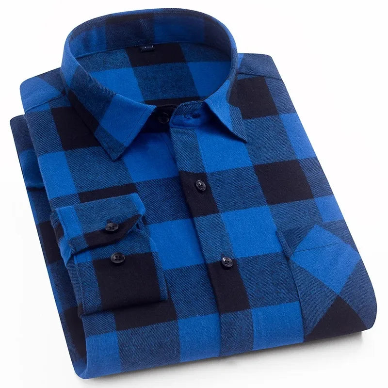 Chemise décontractée en coton à carreaux pour hommes, chemise habillée en glouton, manches longues, coupe couvertes, mode printemps et automne, 2025