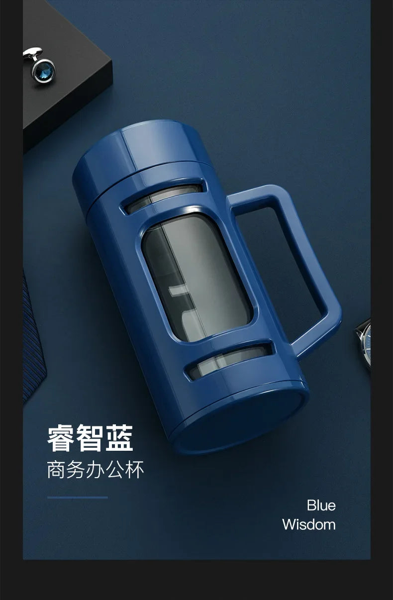400, 600, 800, 1000ml glass bottle/cup with filter cord, plastic case, glass cup, water bottle, business gift, black/blue