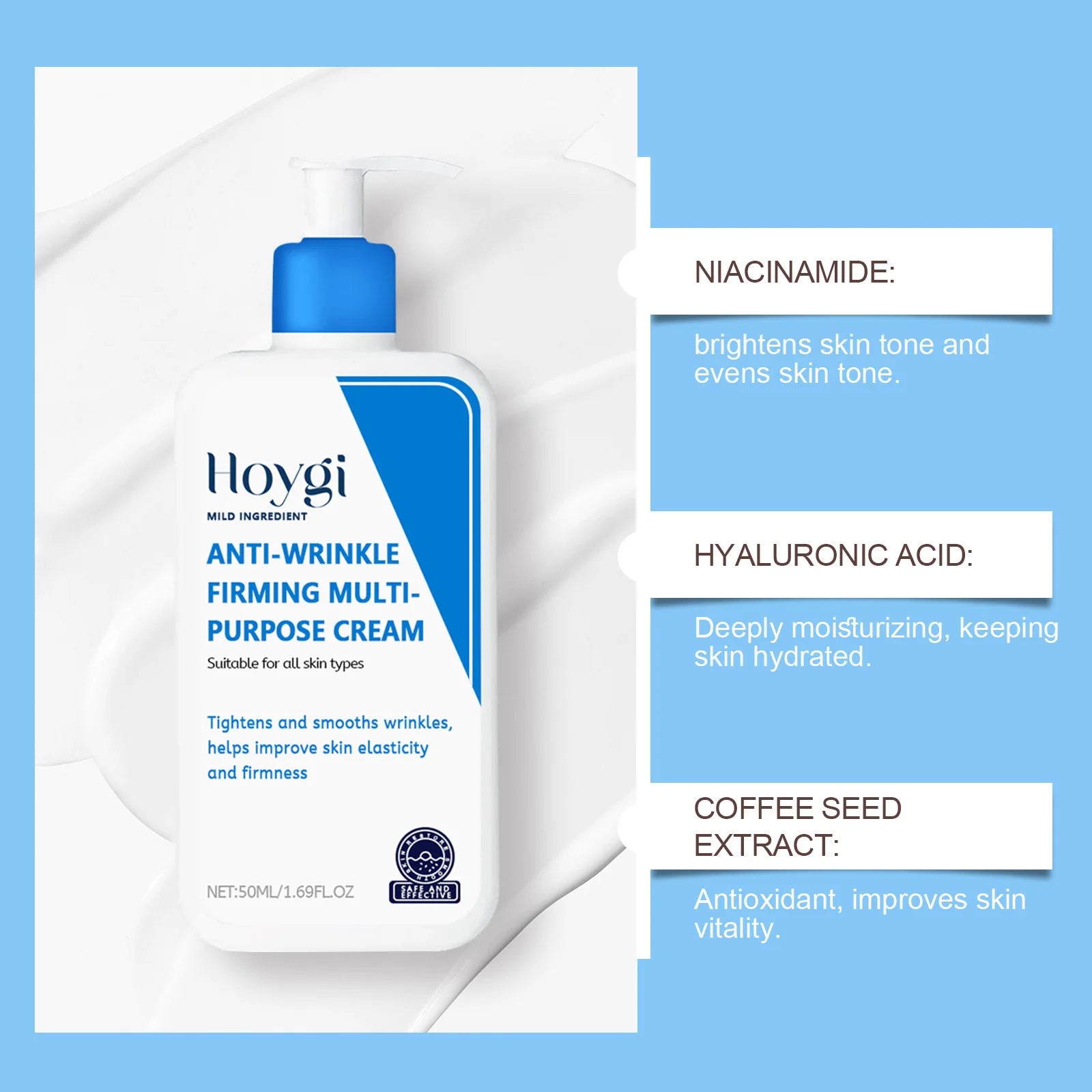Crème à l'acide hyaluronique rétrécit les Pores Anti-rides nourrissante hydratante améliore la sécheresse élimine les ridules crème hydratante pour le visage