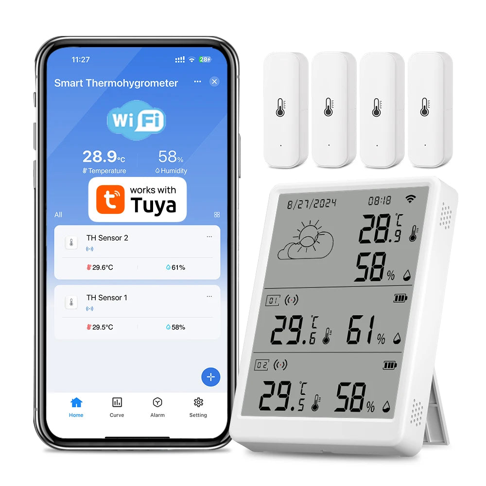 Tuya – Station météo WiFi, capteur de température, Kit thermohygromètre intelligent, passerelle Wi-Fi et thermohygromètre 433mhz avec alerte par application