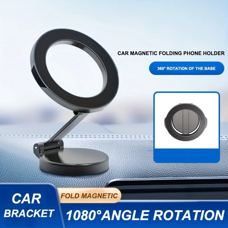 Support de téléphone magnétique pour voiture avec 360 °   Support de tableau de bord pliable rotatif compatible avec tous les smartphones jusqu'à 7 pouces