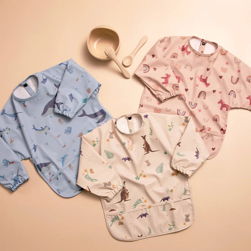 Bavoirs imperméables pour nouveau-né, bavoir blouse de peinture pour enfants à manches longues pour garçons et filles, tablier d'alimentation facile à nettoyer, articles pour bébé