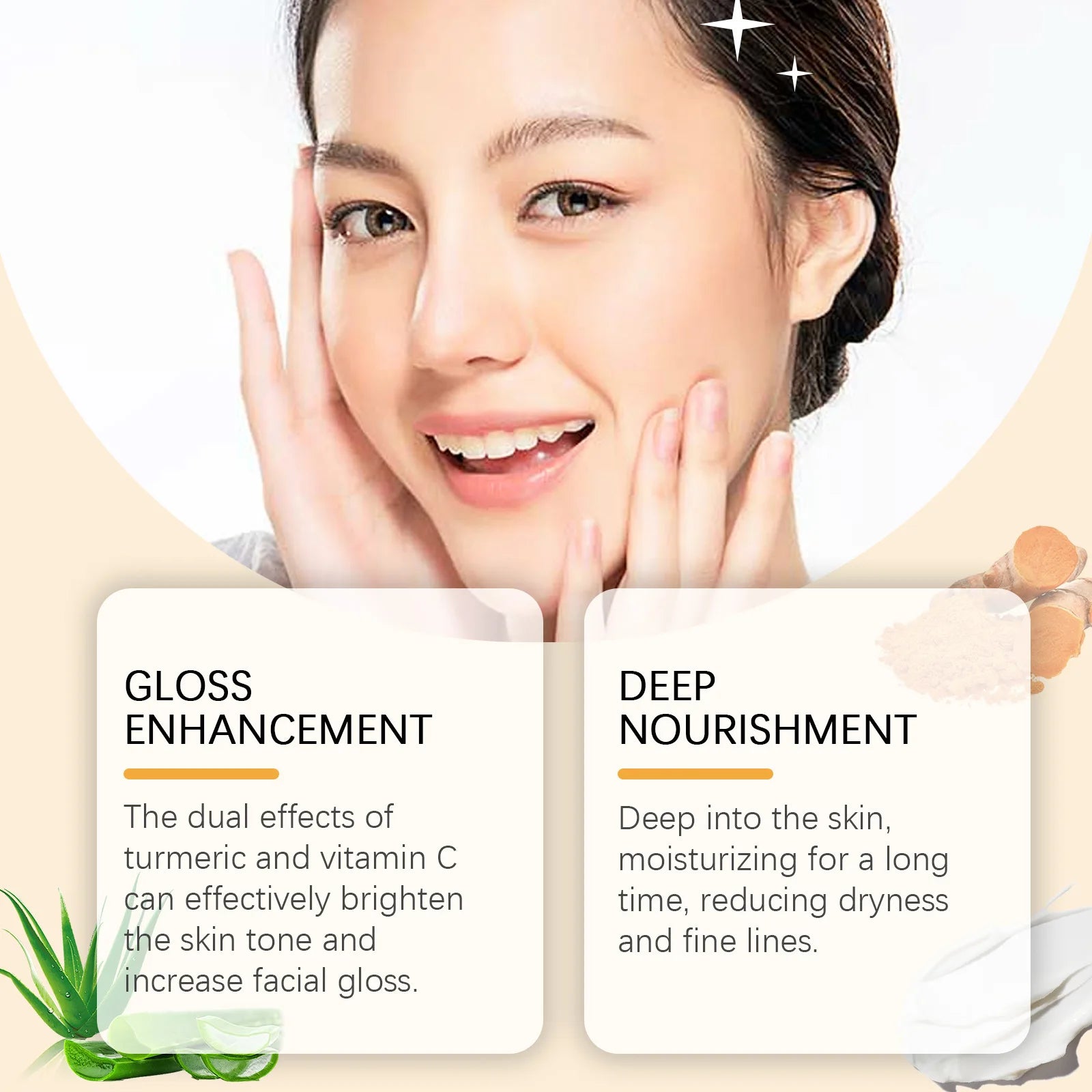 Nettoyant au curcuma, contrôle de l'huile, élimination des taches foncées, Anti-acné, nettoyage en profondeur, rétrécissement des pores, crème hydratante à la vitamine C