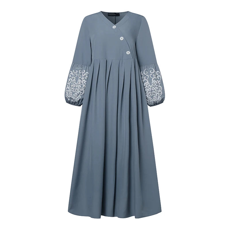 Muslim Hijab Dresses Abaya Eid Mubarek Long Dress 2025 ZANZEA Elegant Women's Long Sleeve Maxi Summer Dress Loose Kaftan Dresses