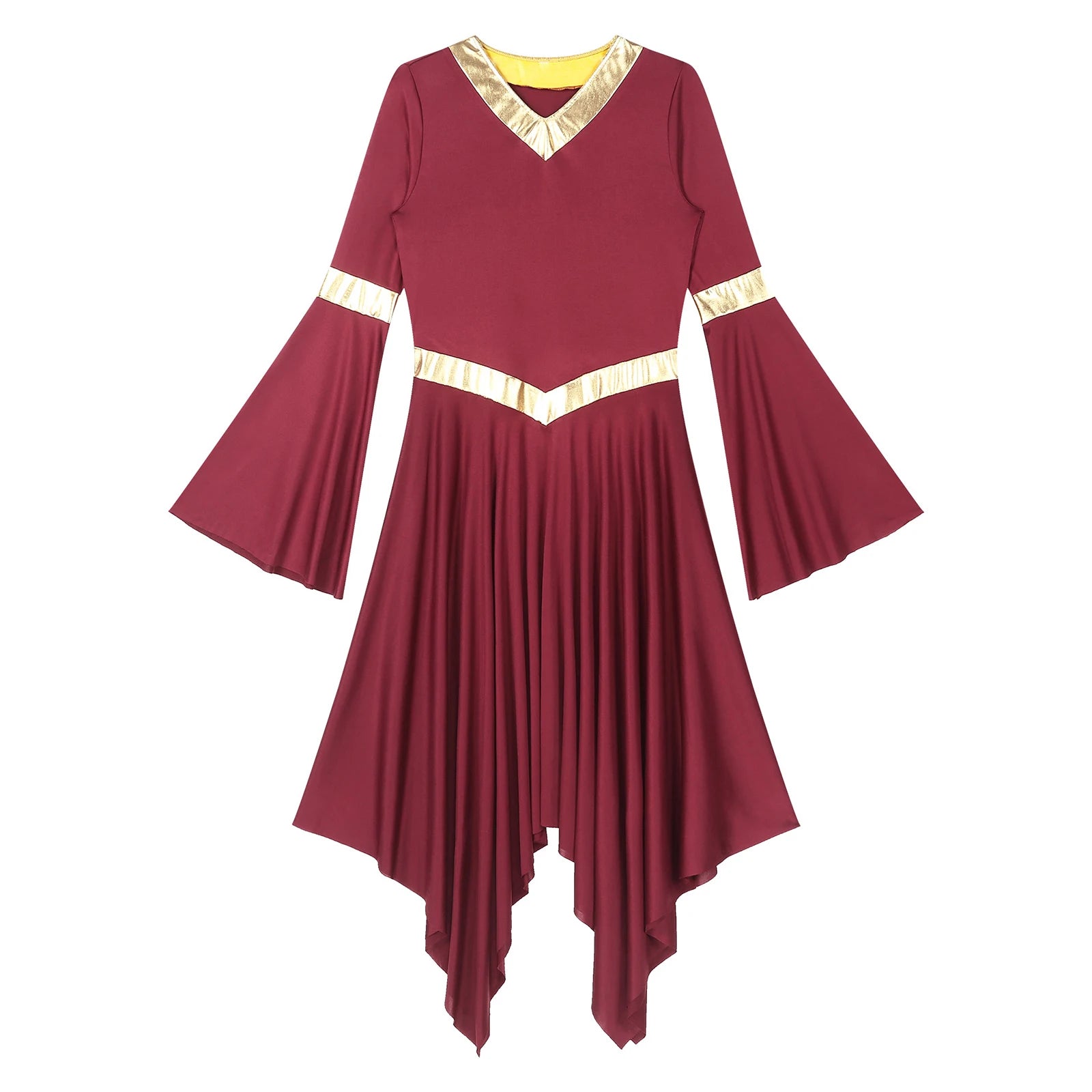 Robe de danse lyrique à manches longues pour femmes, robe à ourlet irrégulier, costume de spectacle liturgique, vêtements de danse modernes, culte de la chorale d'église