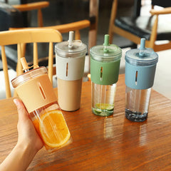 Tasse à café de grande capacité de 710ml/24oz, bouteille d'eau en plastique avec paille, tasses transparentes et réutilisables résistantes aux hautes températures avec paille