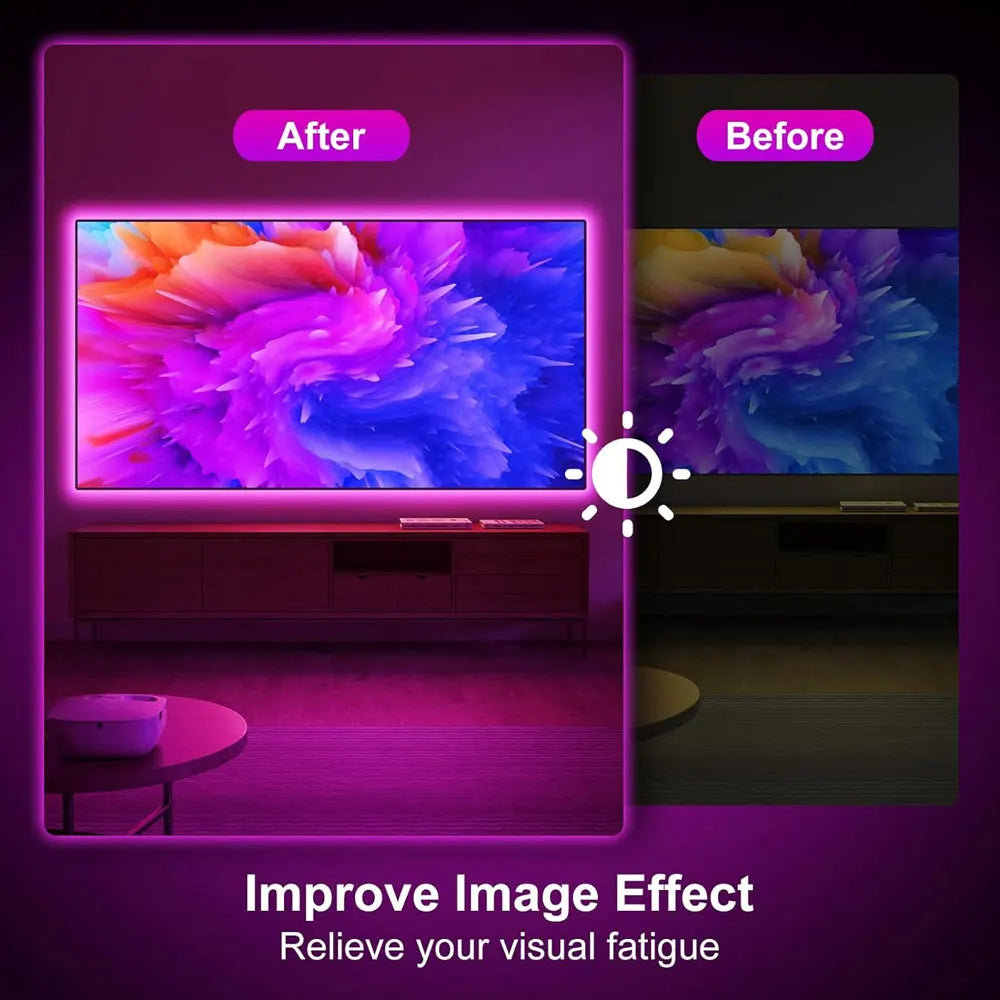 5V USB LED Strip Light, TV Backlight Strip with Remote Control, DIY Color Lighting, 49/49/55/58 inch, Decoration