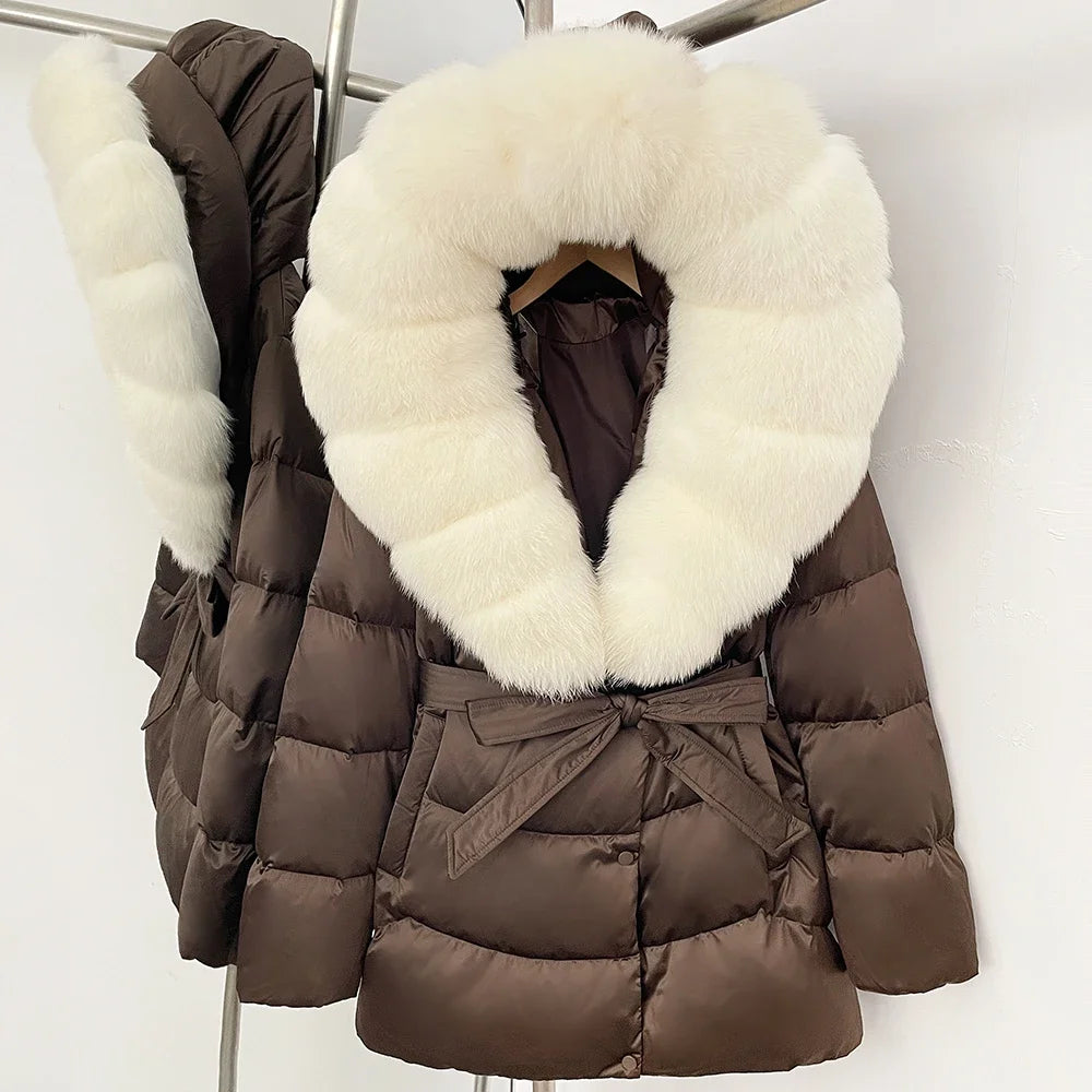 Down Jacket Women Large Fox Fur Hooded Thick Natural Silver Fur Warm Female Parkas Waterproof 2025 Winter 90% Duck Down Coat